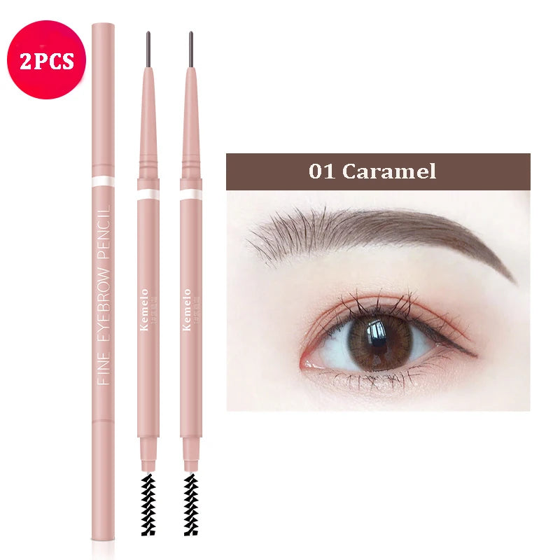 1.5mm Ultra Fine Double-Ended Eyebrow Pencil Automatic Rotating Natural Waterproof Long Lasting Professional Eyebrow Pen Makeup Qme 01 Caramel (2Pcs)