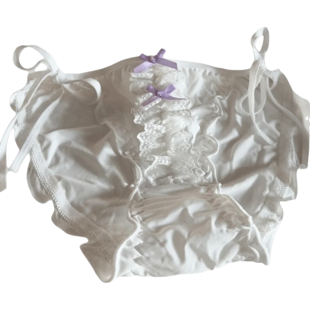 Underpants Low Waist Lace Underwear Up Lingerie Sweet Ruffle Briefs Qme White One Size 1pc