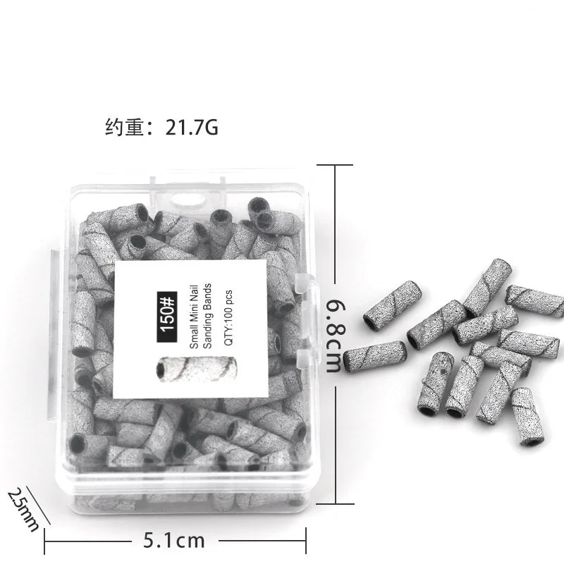 50/100Pcs 3mm Mini White Sanding Bands Stainless Steel Nail Drill Bits Mandrel Electric Manicure Accessories Tool Qme 100pcs Grits 150