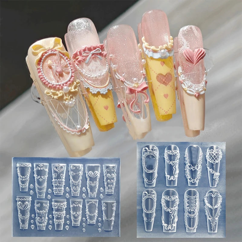 Bow Ribbon Silicone Nail Mold Flower Decorations Nails DIY Design Qme