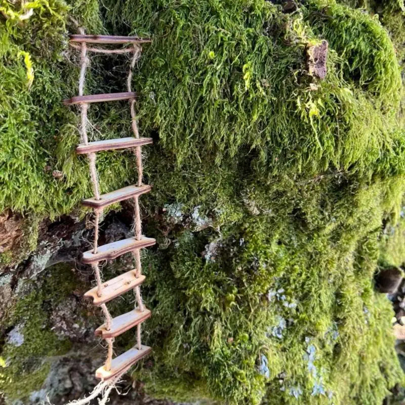 Miniature Fairy Garden Decor Wooden Bridge Rope Ladder Home Courtyard Qme