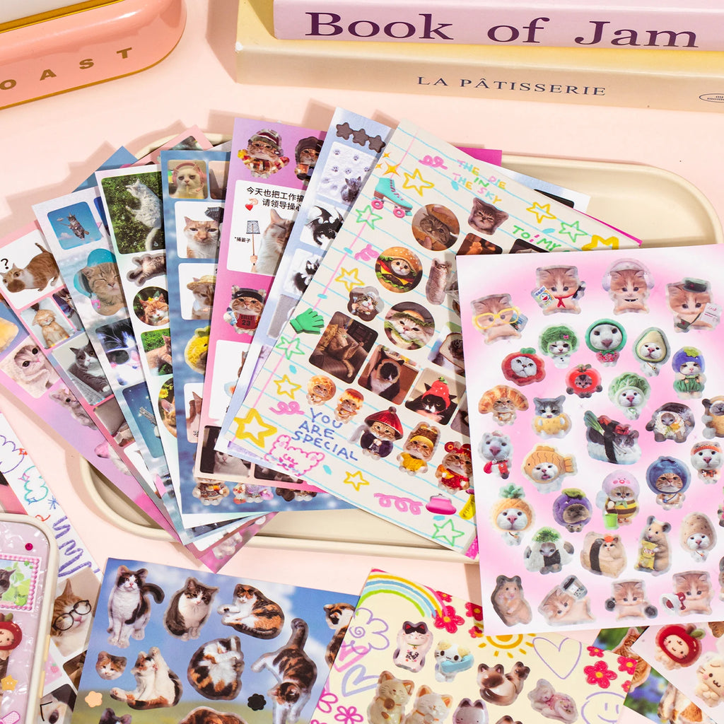 20/40Pcs Cat Daily Series Cute PET Die Cut Stickers Book for Handmade Scrapbooking Japanese Stationery Supplies Decorative Diary Qme