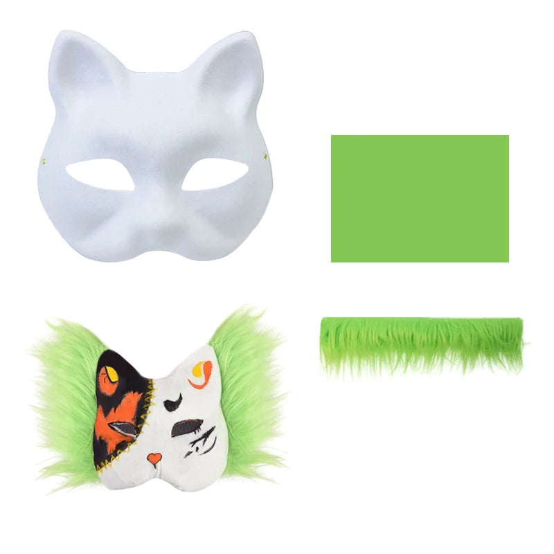 3pcs/set DIY Handmade Graffiti Half Face Therian Mask Set Blank Masks Hand Painted Animal Party Gifts Masquerade Party Qme A4