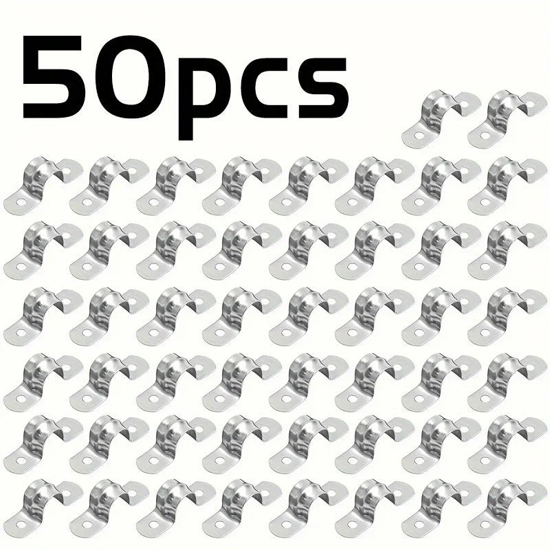 50pcs Double hole U-shaped bracket 304 stainless steel rigid pipe clamp heavy-duty pipe tension clamp Qme Default Title