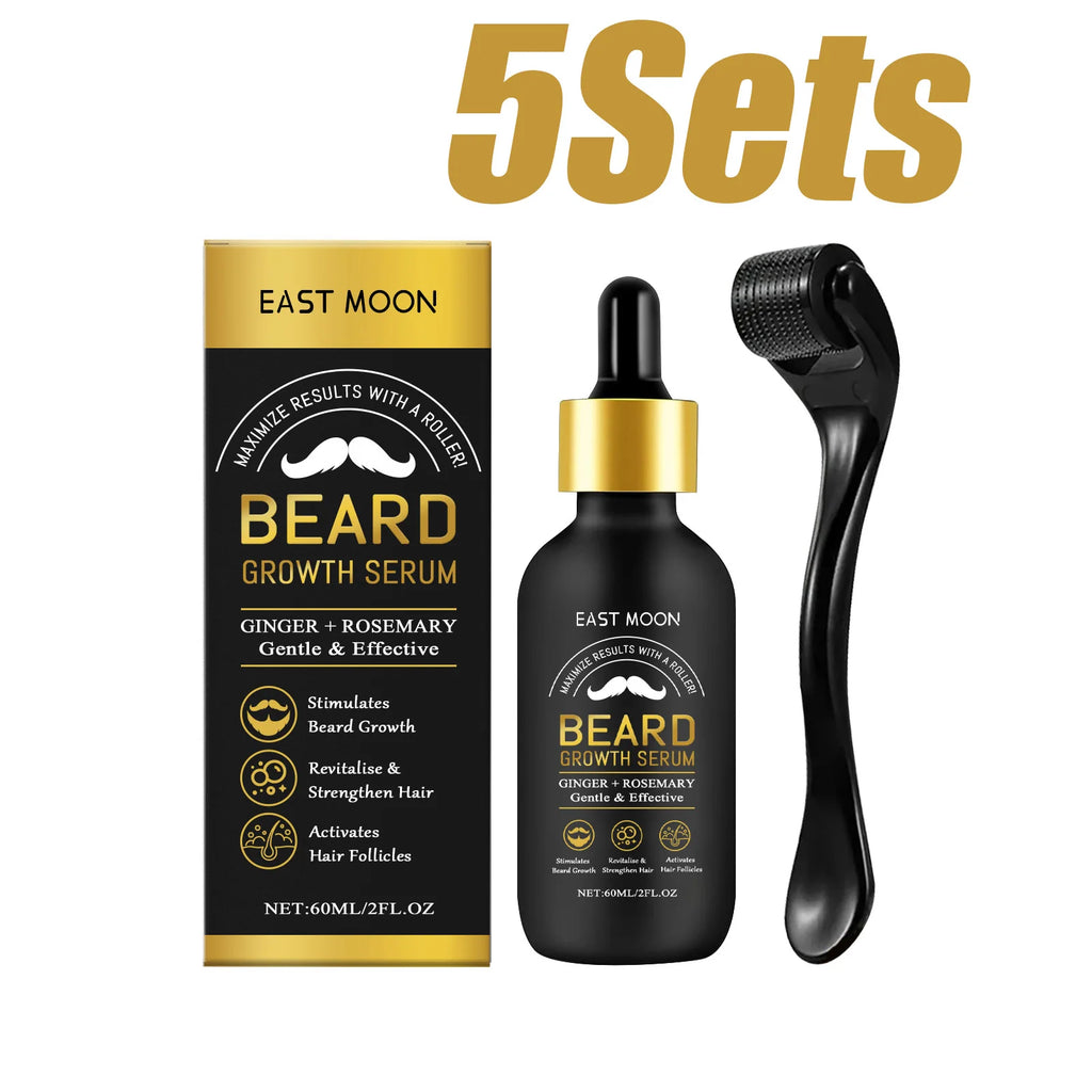 Beard Thickening Care Oil with Roller Ball 0.25mm Strengthen Hair Roots Nourishing Soften Beard Oil for Men Grooming Beard Care Qme 5sets