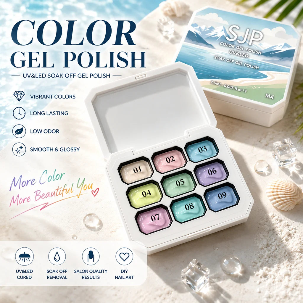 9 Colors Pastel Solid Cream Gel Nail Polish Palette UV LED Soak Off Qme Default Title