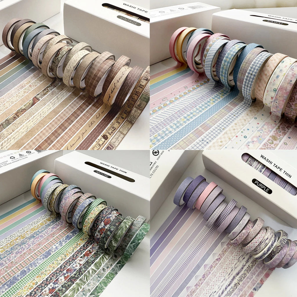 20Rolls/Set Vintage Cute Forest Plant Fruit Washi Tape Set Adhesive Tape Handbook DIY Material Tape Stickers Supplies Qme