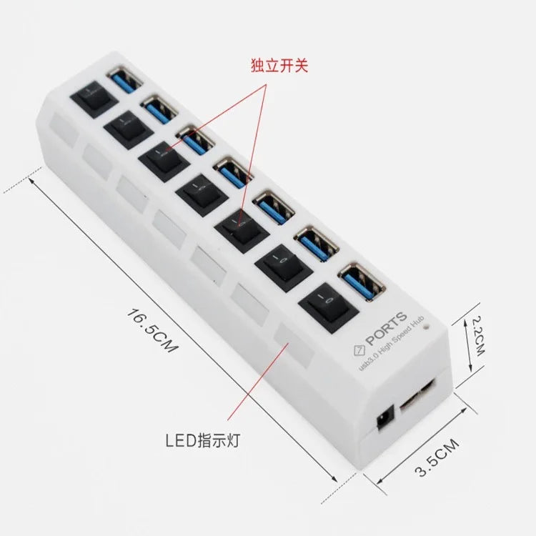 1pcs7-Port USB 3.0 Hub - High-Speed Data Transfer, Expand Ports Effortlessly, Plug & Play for Computers & Devices Qme WHITE