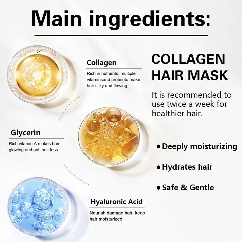 Collagen Hair Care Deep Repair Conditioning Moroccan Argan Oil Hair Mask Essence Suitable for Dry and Damaged Hair Qme