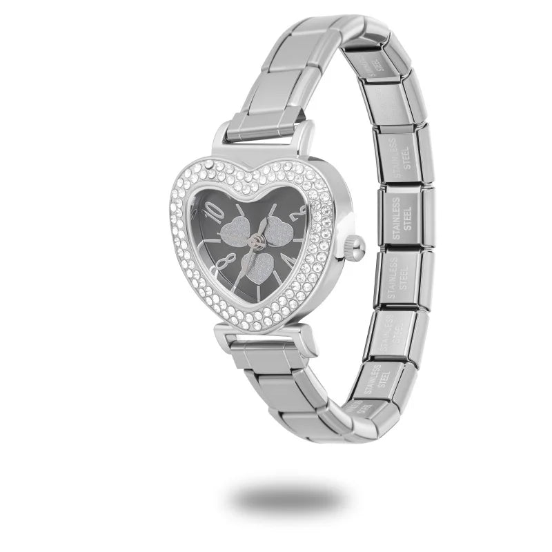 Wholesale Square Heart Watch Men Women's DIY 9MM Width Italian Elastic Charm Stainless Watch Header Linker Bracelet Jewelry Gift Qme Style 34