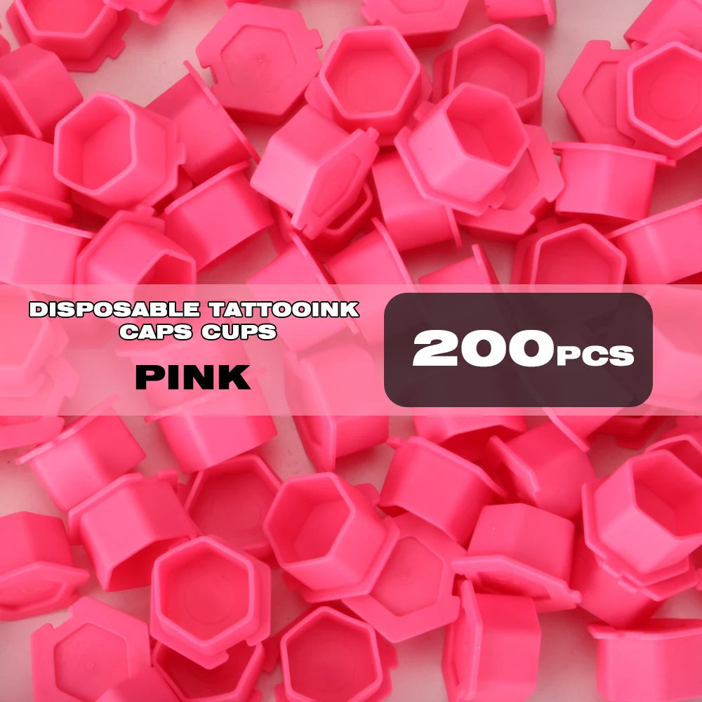 200Pcs Disposable Tattoo Silicone Ink Cup Permanent Makeup Pigment Holder Container Cap Tattoo Ink Accessories for Tattoo Artist Qme 200pcs Pink