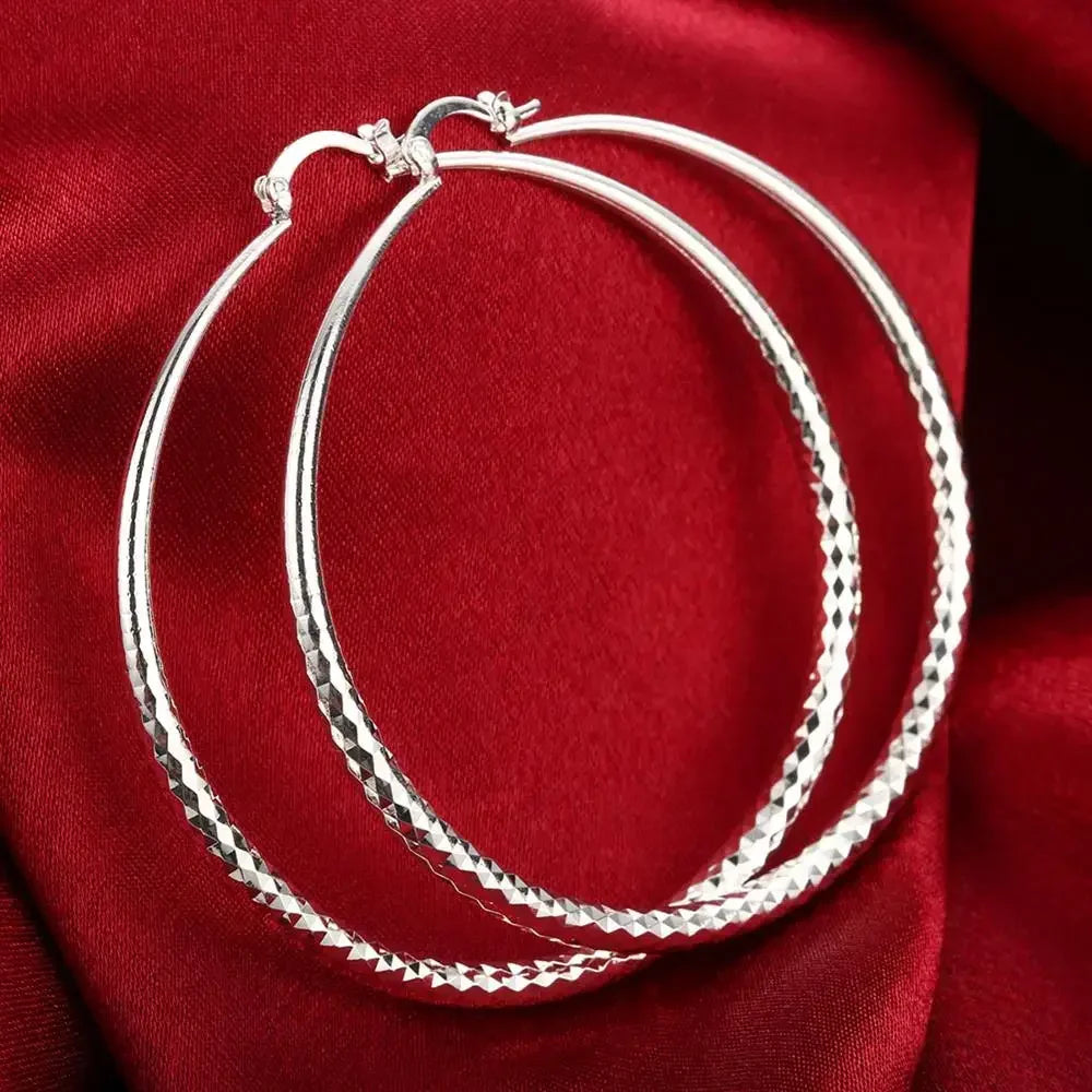 Hot 925 Sterling Silver 7CM Earrings for Women Fashion Jewelry Big Circle Earrings Street All-match Jewelry Gifts Qme