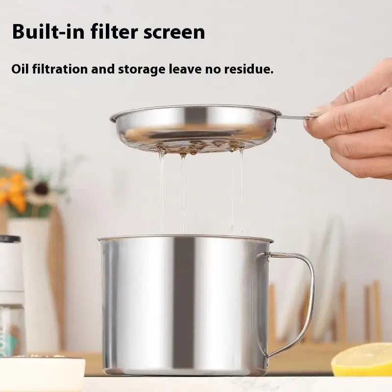 Stainless Steel Oil Strainer Pot Container Jug Storage Can Filter Qme