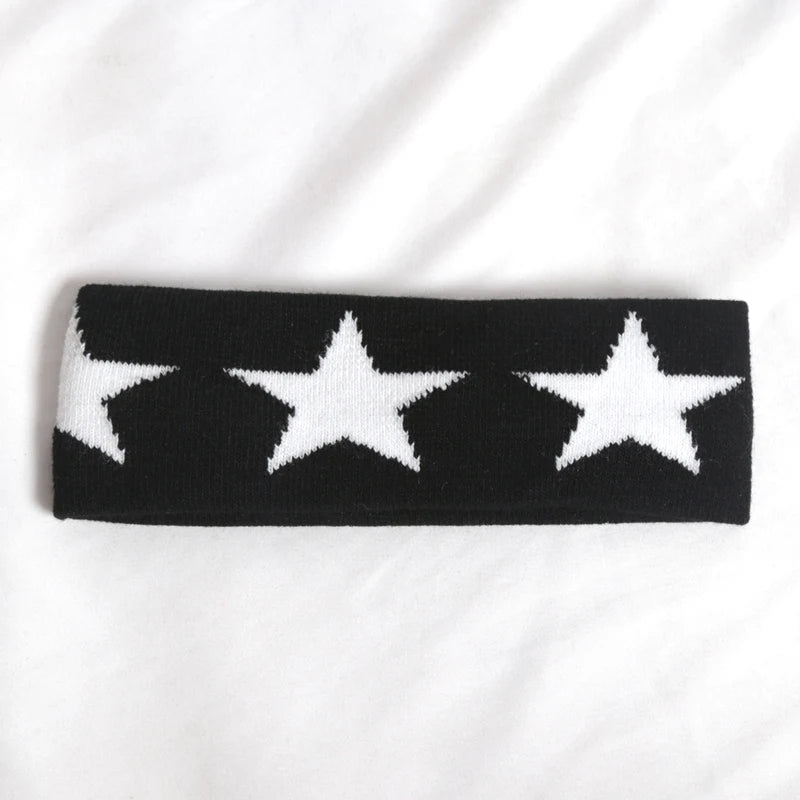 Men Women Elastic Sweatband Sport Hairbands Pentagram Head Band Yoga Qme black