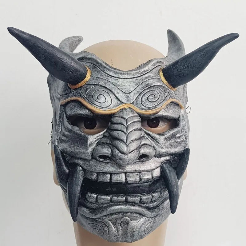 Japanese Horror Legend Hannya Resin Latex Mask Cosplay Ghost Demon Samurai Noh Kabuki Red Prajna Halloween Masquerade Party Prop Qme Latex Silvery