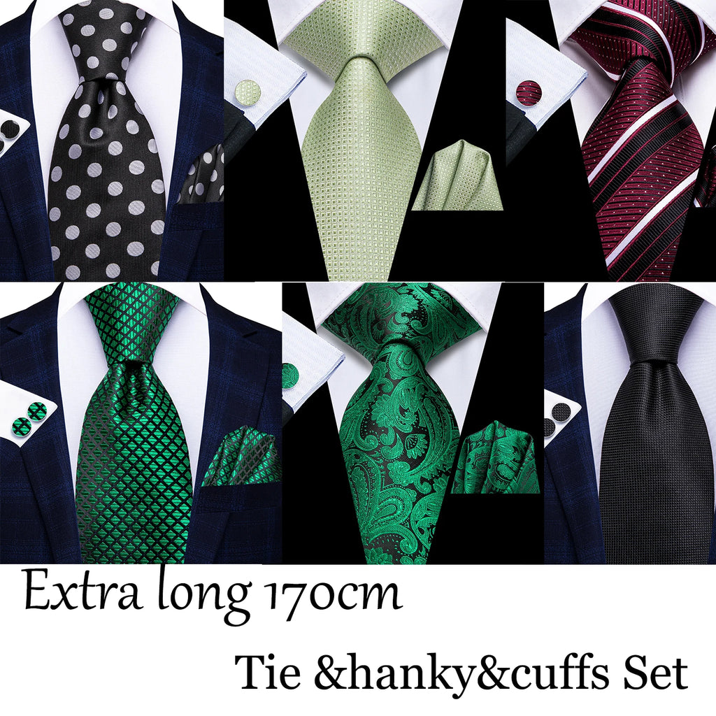 Hi-tie Extra Long Black Dots Men's Elegant Tie Handkerchief Cufflinks Qme