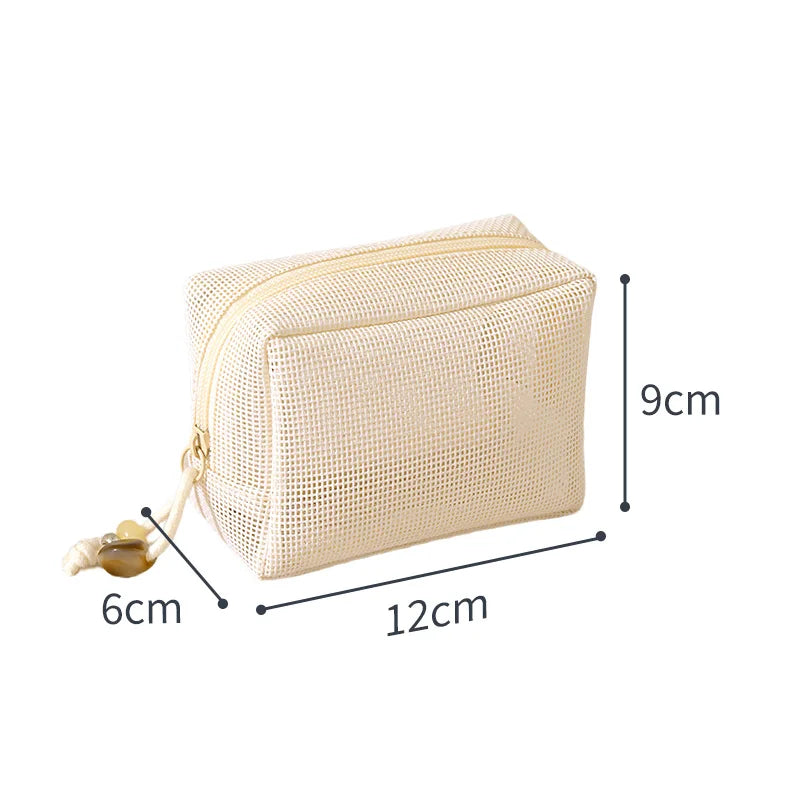 A New Model Casual Nylon Storage Pouch Hand-held With Zipper Cosmetic Bag Multipurpose Mesh Mesh Pouch Travel Qme Beige