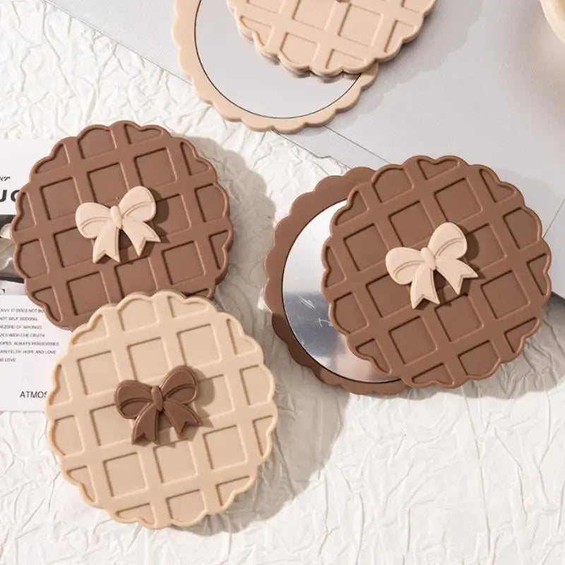 Compact Waffle-texture Double-sided Makeup Mirror Portable Pocket Qme