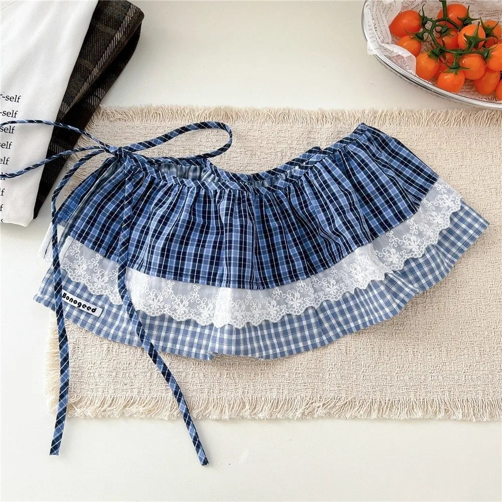 Sweet Balletcore Plaid Fart Curtain Korean Lace Up Mini Skirts Qme