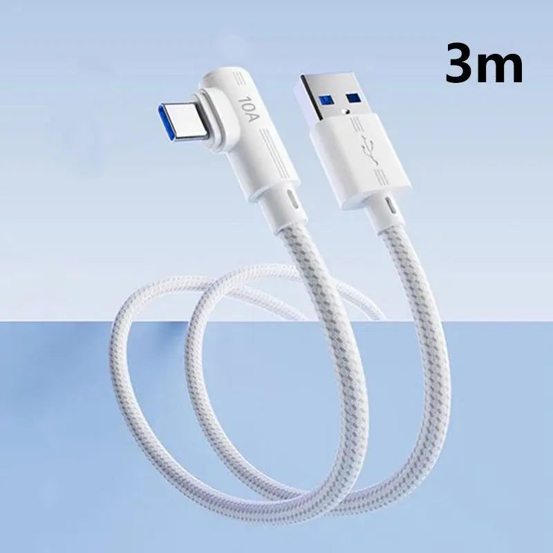 USB Type C 240W Fast Charging Cable USB-C 90° Elbow Data Line 1M/1.5M/2M/3M PD Quick Charge 3.0 Wire For Samsung Huawei Xiaomi Qme white A-C 3m