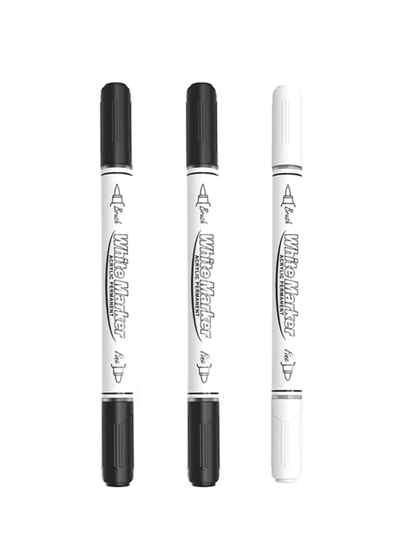2-6Pcs Black/White Large Capacity Dual Tip Permanent Acrylic Paint Pen for Art Supplies, Fabric Paint, Markers for DIY Art Qme 2black 1white