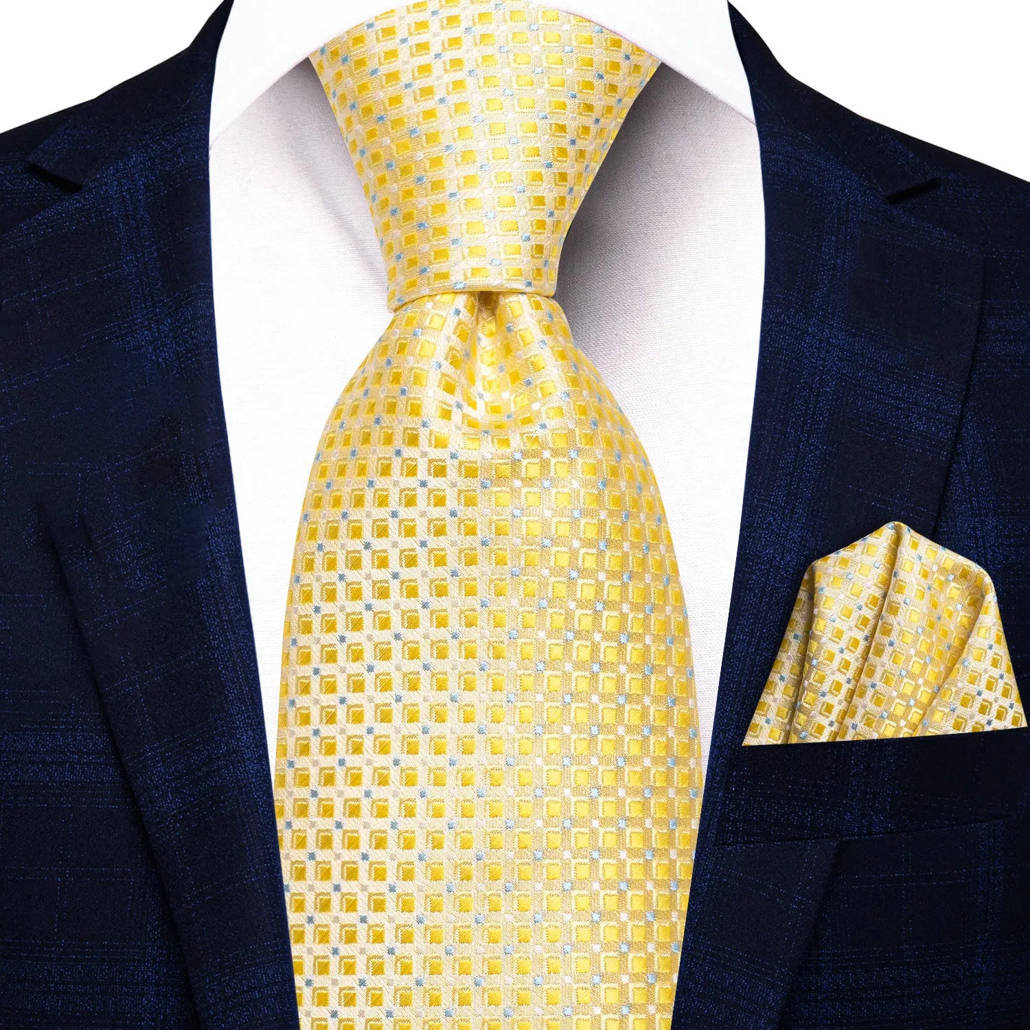 White Yellow Classic Men Necktie Pocket Square Formal Silk Wedding Qme N-3778