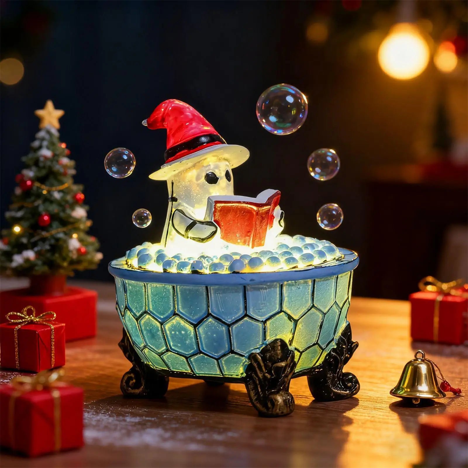 Ghost Lamp Bathtub Reading Book Decoration Figurine Ghost Nightlight For Pathway Bedroom Kitchen Office Home House Window Qme