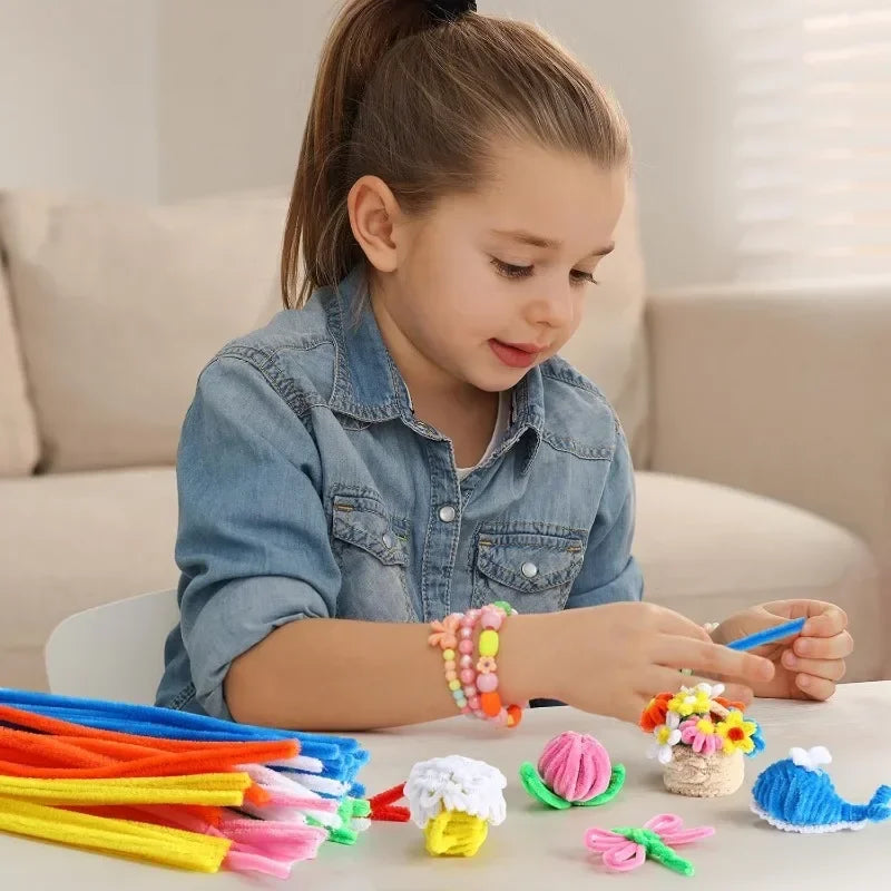 100/200/300PCS Colorful Chenille Stems DIY Wired Twist Stick Hair Strip Kids Handmade Educational Toys Qme