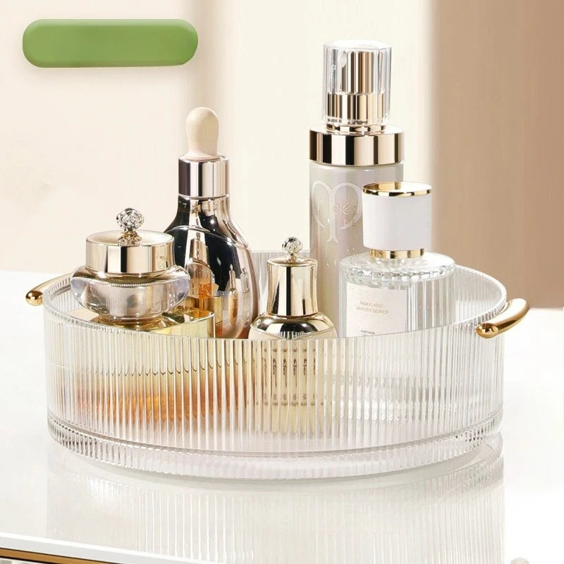 Luxury Plastic Rotating Organizer Cosmetic Storage Box Fruit Tray Qme Transparent