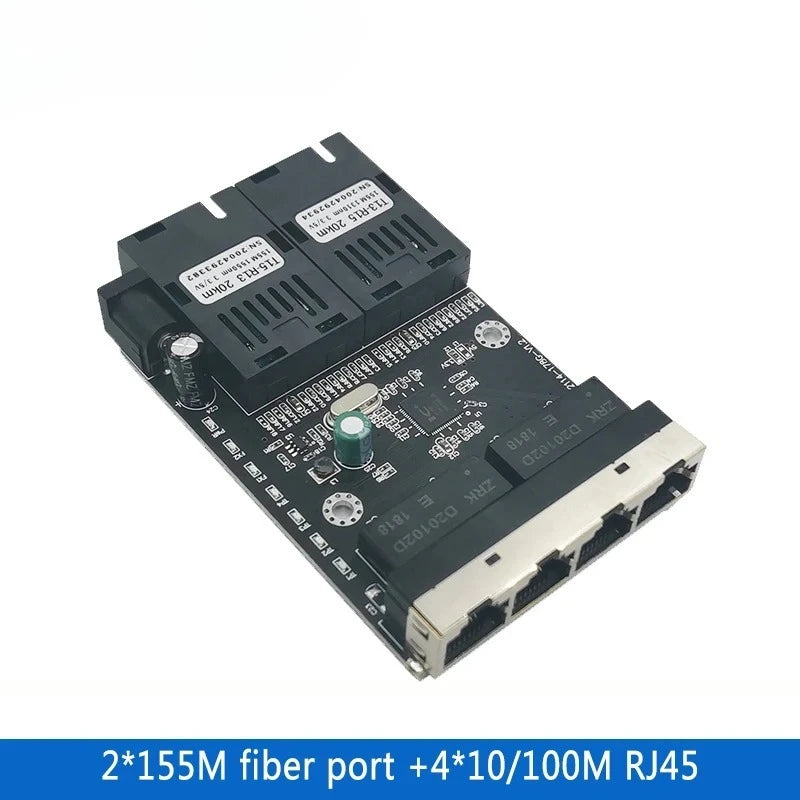 1PCS 100Mbps 2 Fiber 4 Ethernet Switch Fiber Transceiver Optical Port Switch PCBA Qme