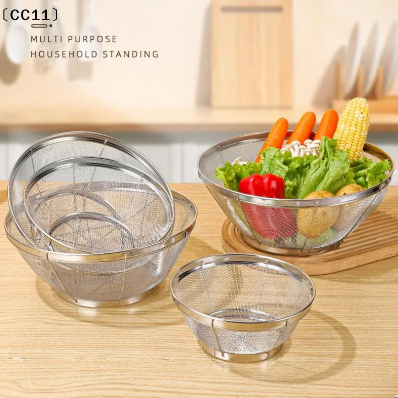 Stainless Steel Rice Washing Sieve Fine Mesh Basket Kitchen Colander Qme