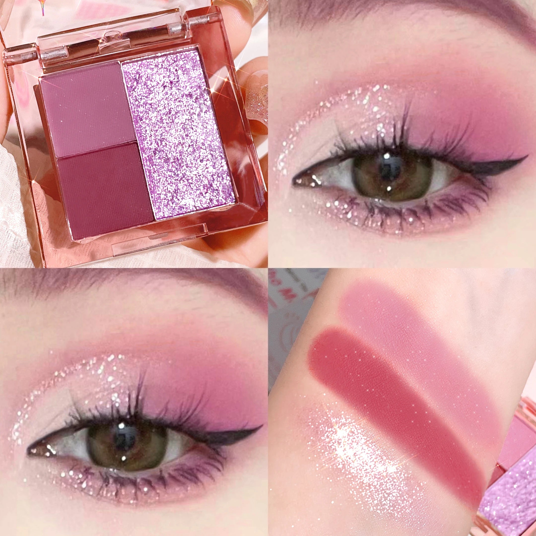 3-Color Eyeshadow Palette Compact Lightweight Matte Glitter Earthy Qme 03