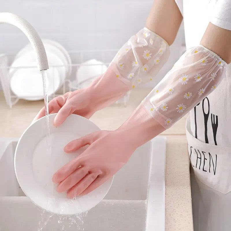 Waterproof Housework Cleaning Gloves Kitchen Cleaning Latex Household Dishwashing Laundry Gloves Wear Resistant Rubber Gloves Qme