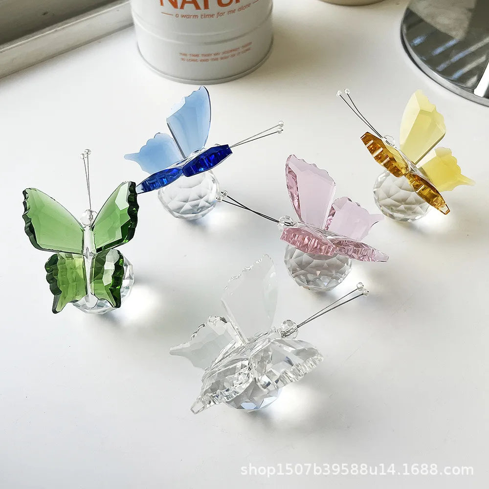 3D Butterfly Crystal Figurine Creative Souvenir Desktop Ornament Home Qme