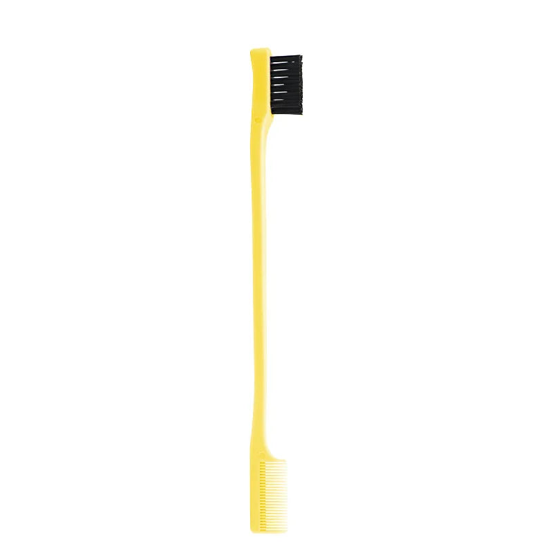 Hair Anti-static Edge Brush Comb 2-in-1 Double-sided Edge Control Brush Hair Styling Tool with Comb,Special for Real Hair Wigs Qme Yellow