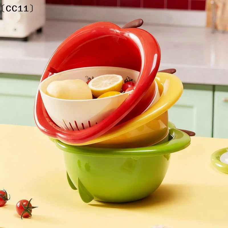 Cute Fruit-shaped Drain Basket Fruit Washing Basin Thickened Qme