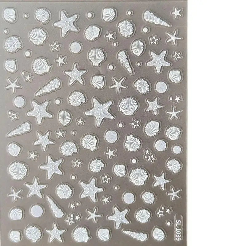 5D Embossed Nail Art Stickers Seashell Starfish Ocean Design Qme