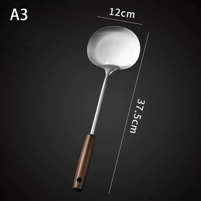 Stainless Steel Wok Spatula Chef-specific Cooking Spoon Wooden Long Qme L