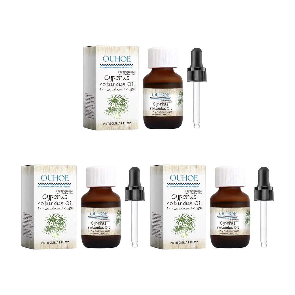 Pure Cyperus Rotundus Oil for Hair Removal Reducing Armpit Legs Arms Body Hair Inhibitor Smooth Body Skin Hair Removal Oil Qme 3Pcs