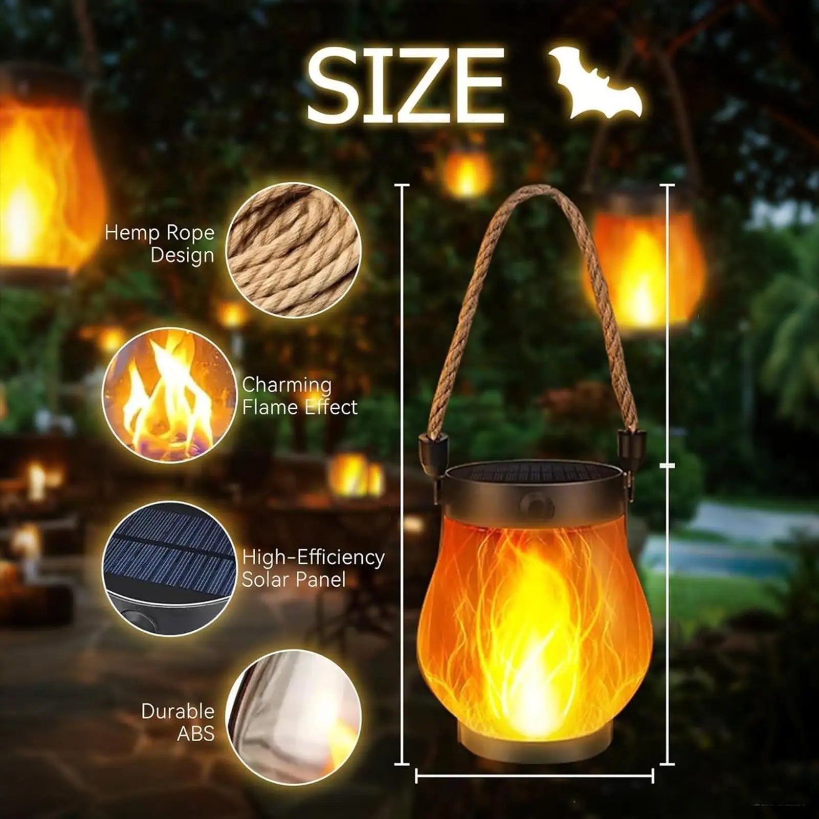 Solar Lanterns for Outside Solar-Powered Lanterns Outdoor Water-Resistant Flickering Flame Design USB Charging Ornament for Tree Qme