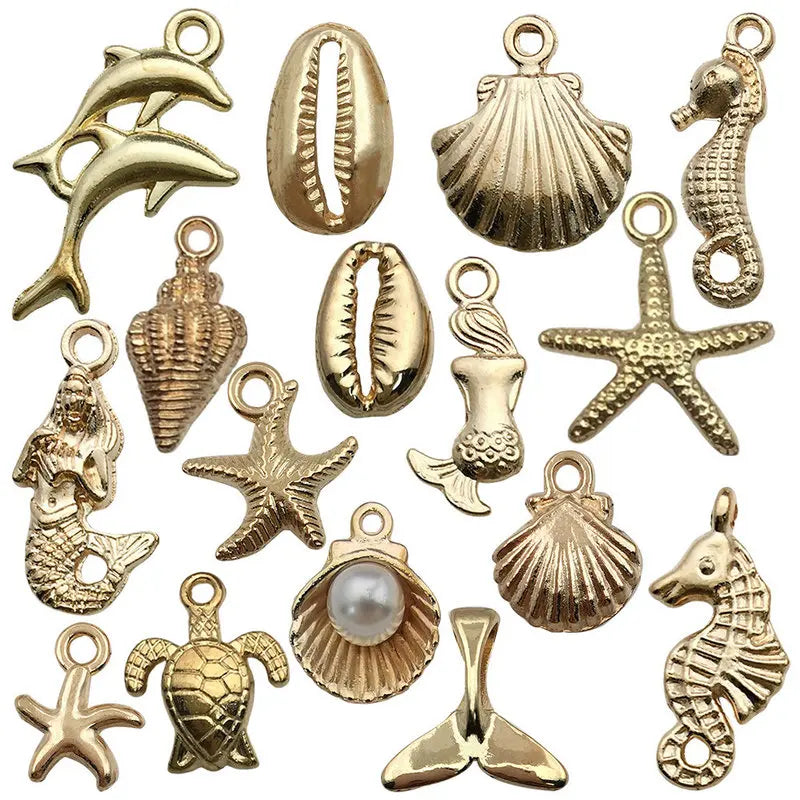 16Pcs/set Alloy Sea Animals Marine Life Charms Pendants for Crafting Jewelry Findings Making Accessory DIY Necklace Bracelet Qme