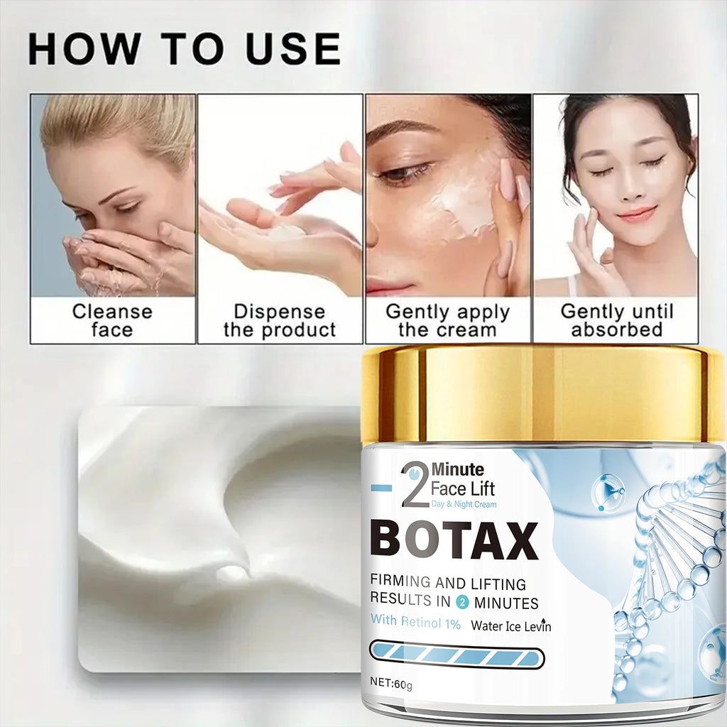 BOTAX 1% Retinol Face Cream. Minute Face Lift with Tea Tree Oil & Bee Venom for Instant Firming & Lifting Results. Day & Night. Qme