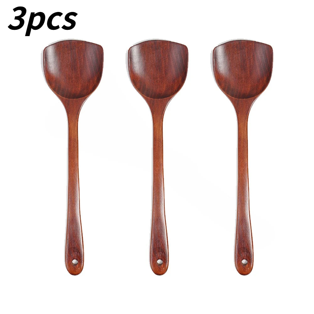 1/3/5Pcs Wooden Spatula Spatule Cuisine Long Manche Bois Antiadhésive Spatule Domestique Pour Poêle Cuisson Quotidienne Qme Wooden spatula 3pcs