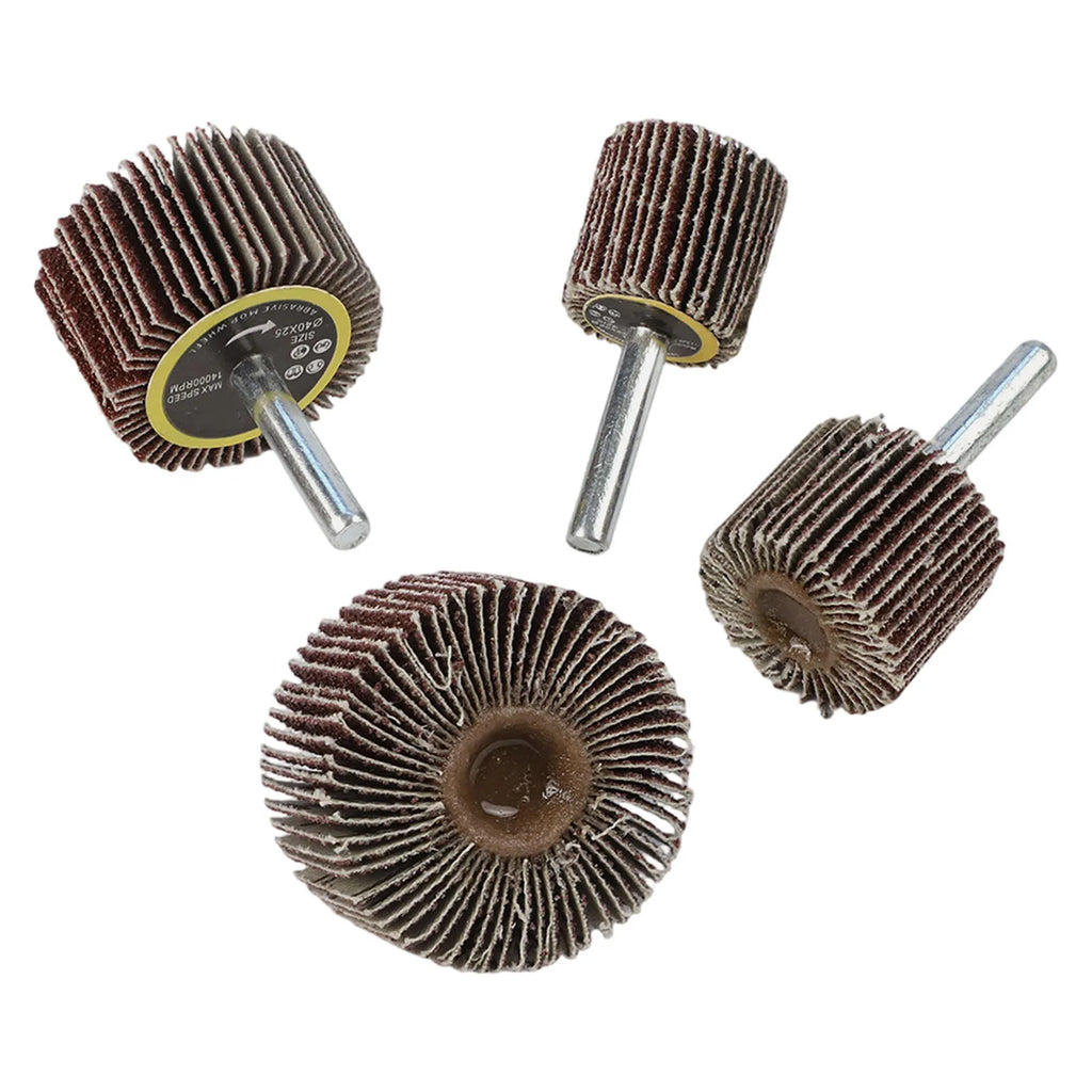 4pc Emery Cloth Sanding Flap Wheel 80Grit With 6mm Mandrel Rod Abrasive Sandpaper Polishing Tools 25 30 40 50mm For Rotary Tool Qme
