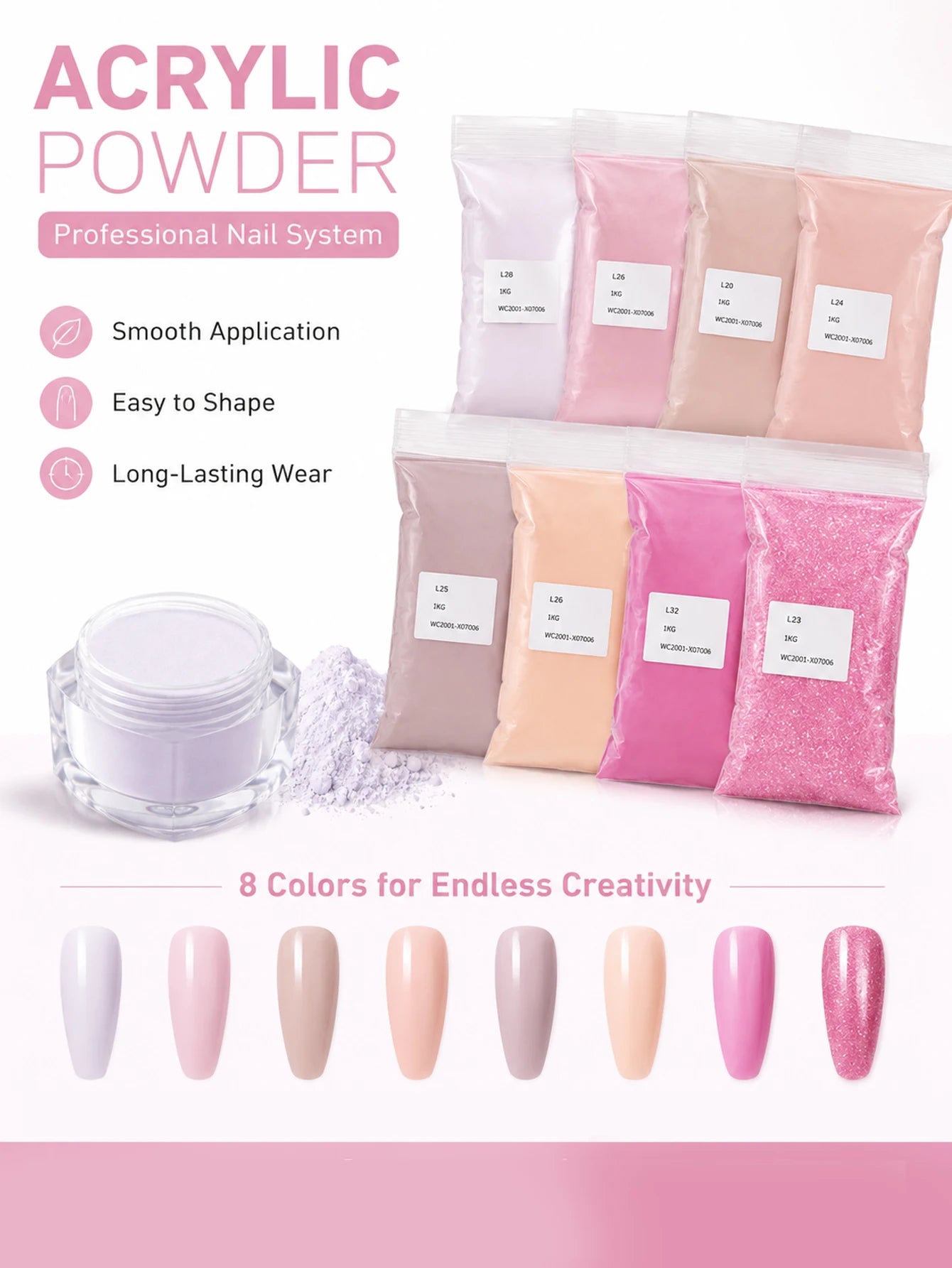 Acrylic Powder Nail Polish System Clear White DI Qme