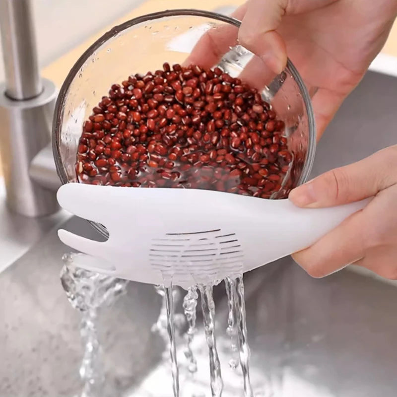 1Pc Rice Sieve Spoon Kitchen Drain Colander With Handles Rice Bowl Strainer White Rice Washing Tools Sink Drain Household Tools. Qme