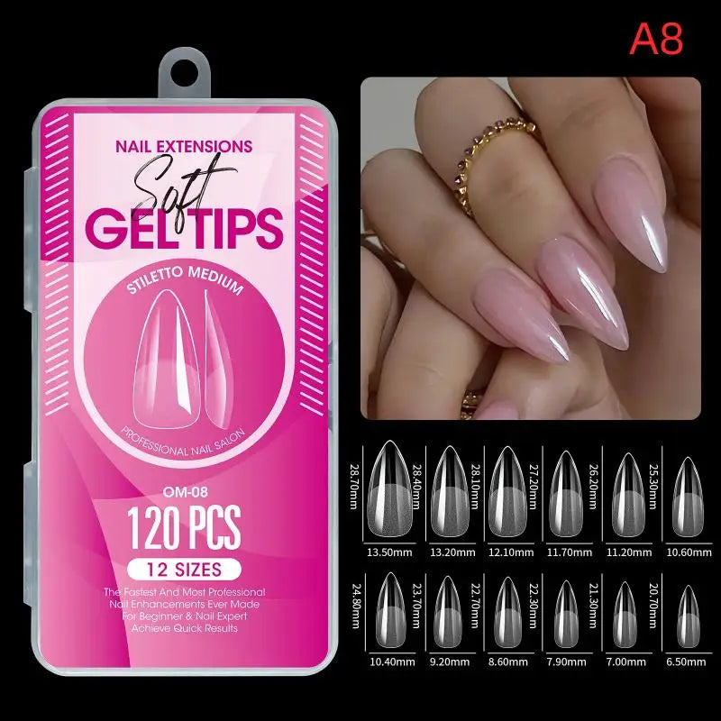 1box False Nail Tips Clear Semi-frosted Full-coverage Soft Fake Nails Qme A8