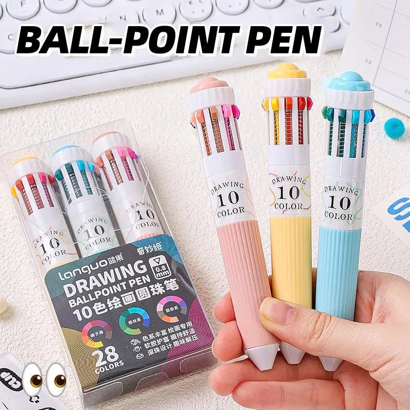 Soft Grip Press Ballpoint Pen Multicolor Writing Drawing School Qme