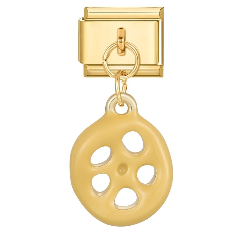 New Lotus Root Slices Stars Apple Gold Color Pendant Italian Charm Links Fit 9mm Stainless Steel Bracelet Women DIY Making Gifts Qme Style 13.