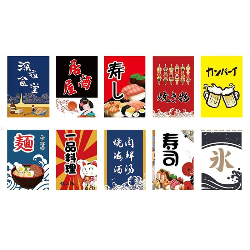 Japanese Style Lucky Cat Hanging String Flag Sushi Restaurant Bunting Banners Izakaya House Birthday Party Wedding Decoration Qme